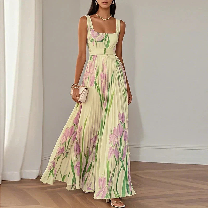 Oria - Vestido largo de corte en A con estampado floral