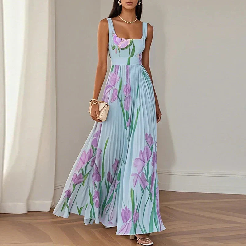Oria - Vestido largo de corte en A con estampado floral
