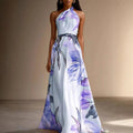 Vestido Largo Floral Halter - Azul