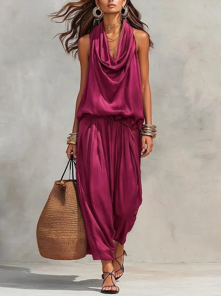 Conjunto Alessia Satinado - Rosa Rojo