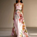 Vestido Largo Floral Halter - Rosa