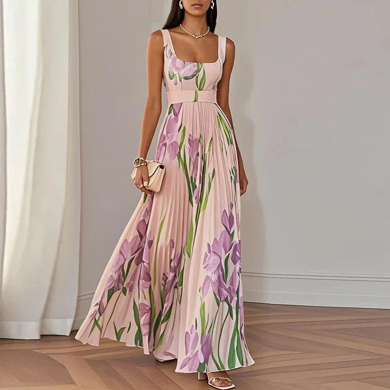 Oria - Vestido largo de corte en A con estampado floral