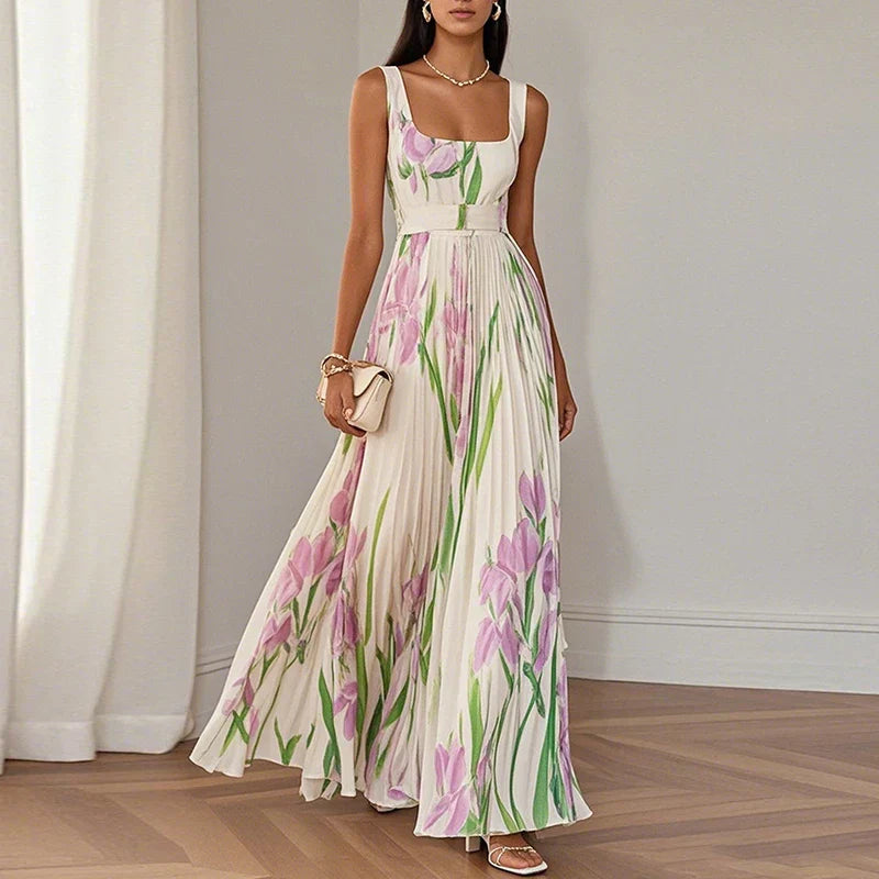 Oria - Vestido largo de corte en A con estampado floral