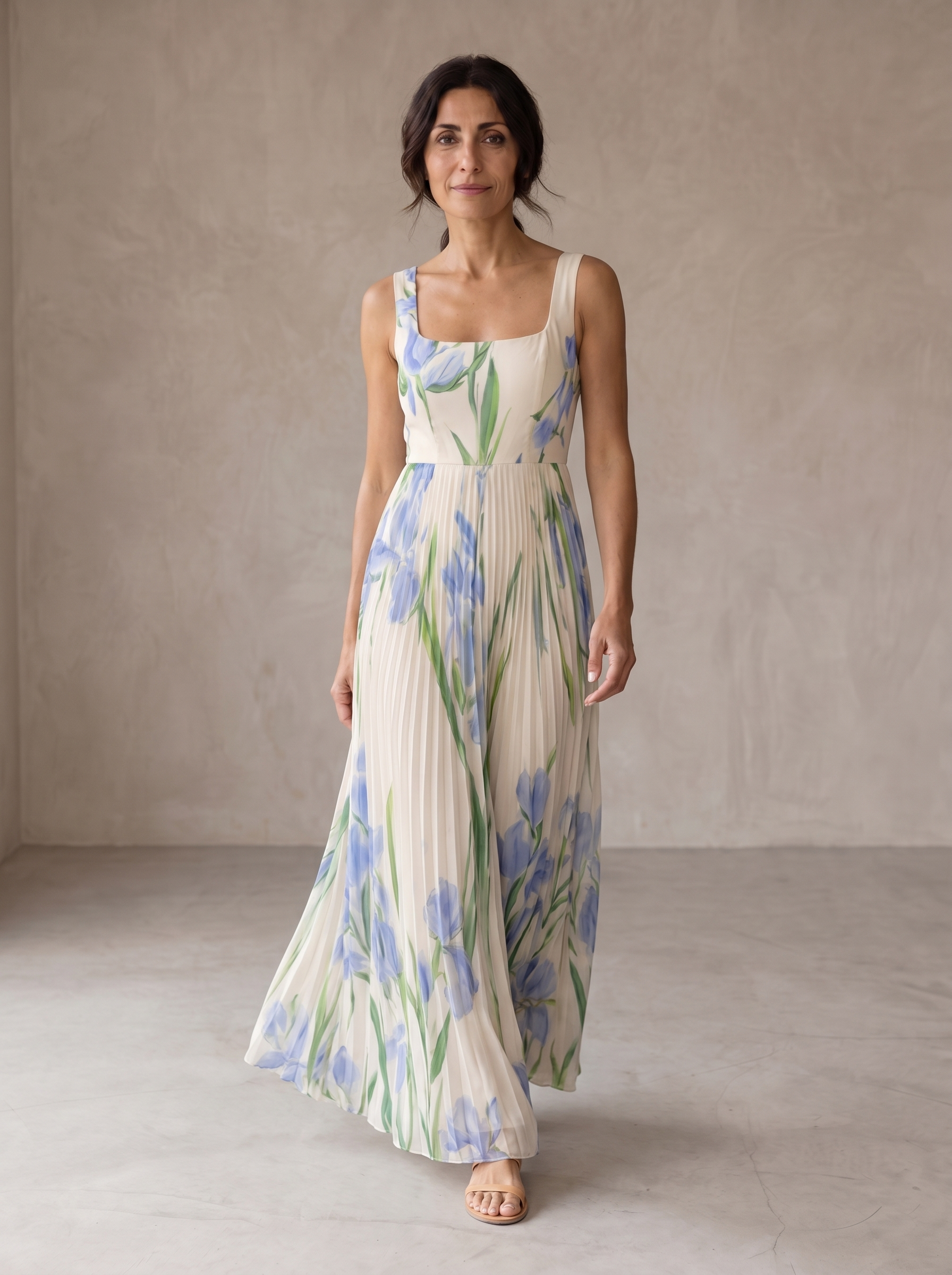 Oria - Vestido largo de corte en A con estampado floral